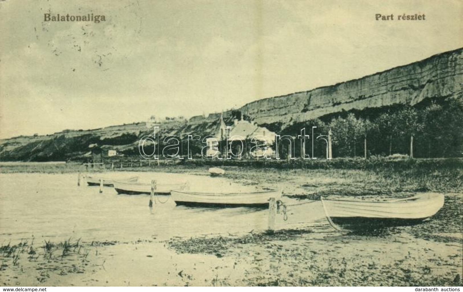 T2 1918 Balatonaliga (Balatonvilágos), Balaton Part Részlet, Csónakok A Kikötőben, Sziklafal - Ohne Zuordnung