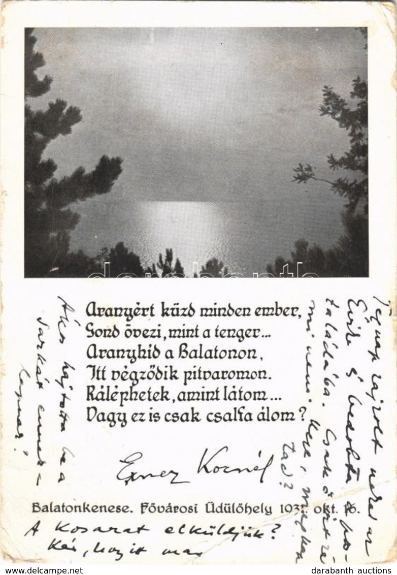 T3 1939 Balatonkenese, Fővárosi Üdülőhely, Balatoni Látkép + 'Dr. Dömötör Sándor Balatonkenese Fővárosi Üdülőhely' Bélye - Ohne Zuordnung