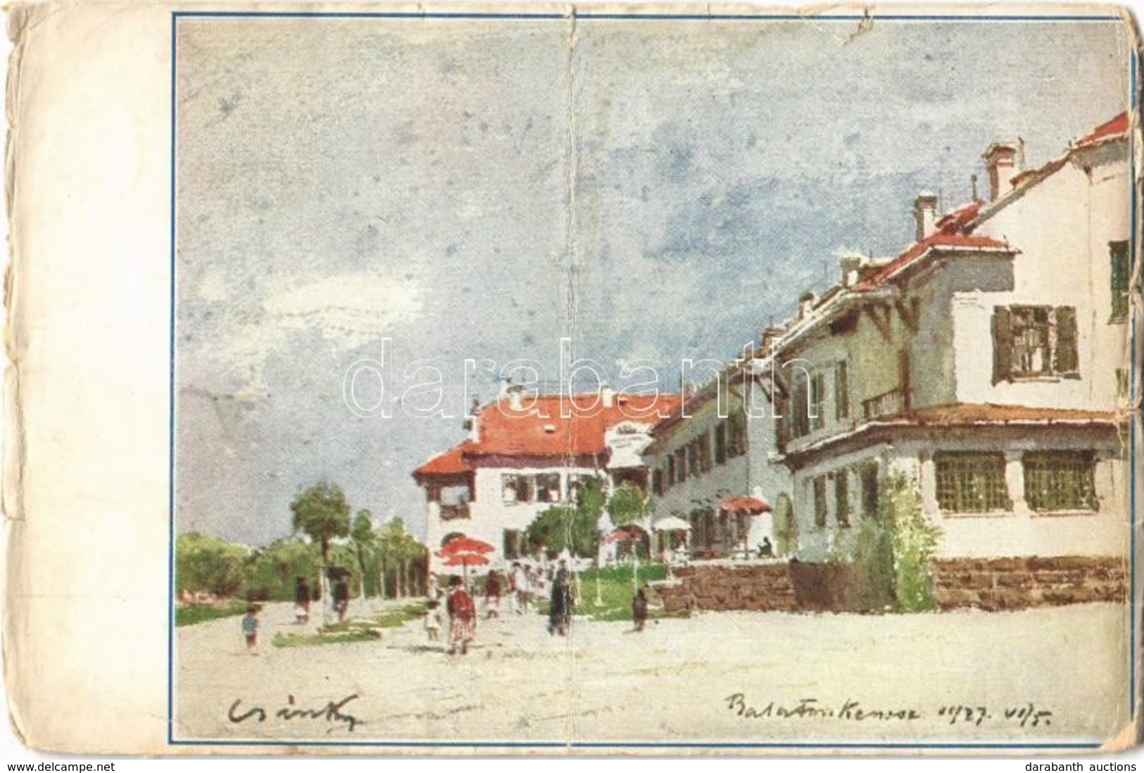 * T4 1927 Balatonkenese, Székesfővárosi Alkalmazottak üdülőtelepe, Szállóépület S: Csánky Dénes (15,3 Cm X 10,1 Cm) (fa) - Ohne Zuordnung