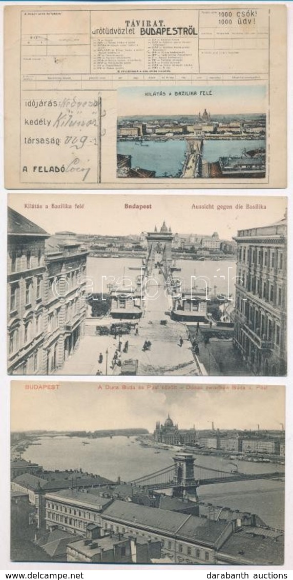 ** Budapest, Lánchíd - 3 Db Régi Képeslap Jó Minőségben / 3 Pre-1945 Postcards In Good Condition - Ohne Zuordnung