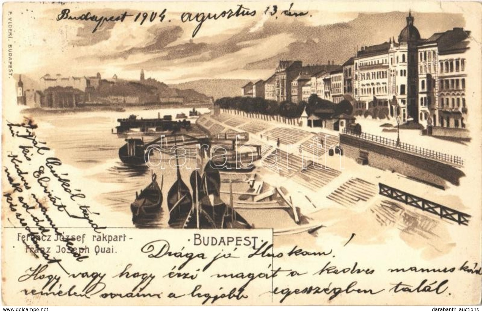 T2/T3 1904 Budapest V. Ferenc József Rakpart (mai Belgrád Rakpart). Litho (EB) - Ohne Zuordnung