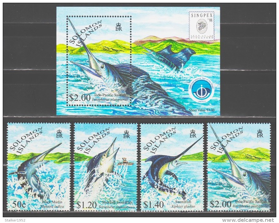 Solomon Islands 1997 Salomoninseln Mi 958-961 + Block 54 Swordfish And Billfish **/MNH - Baleines