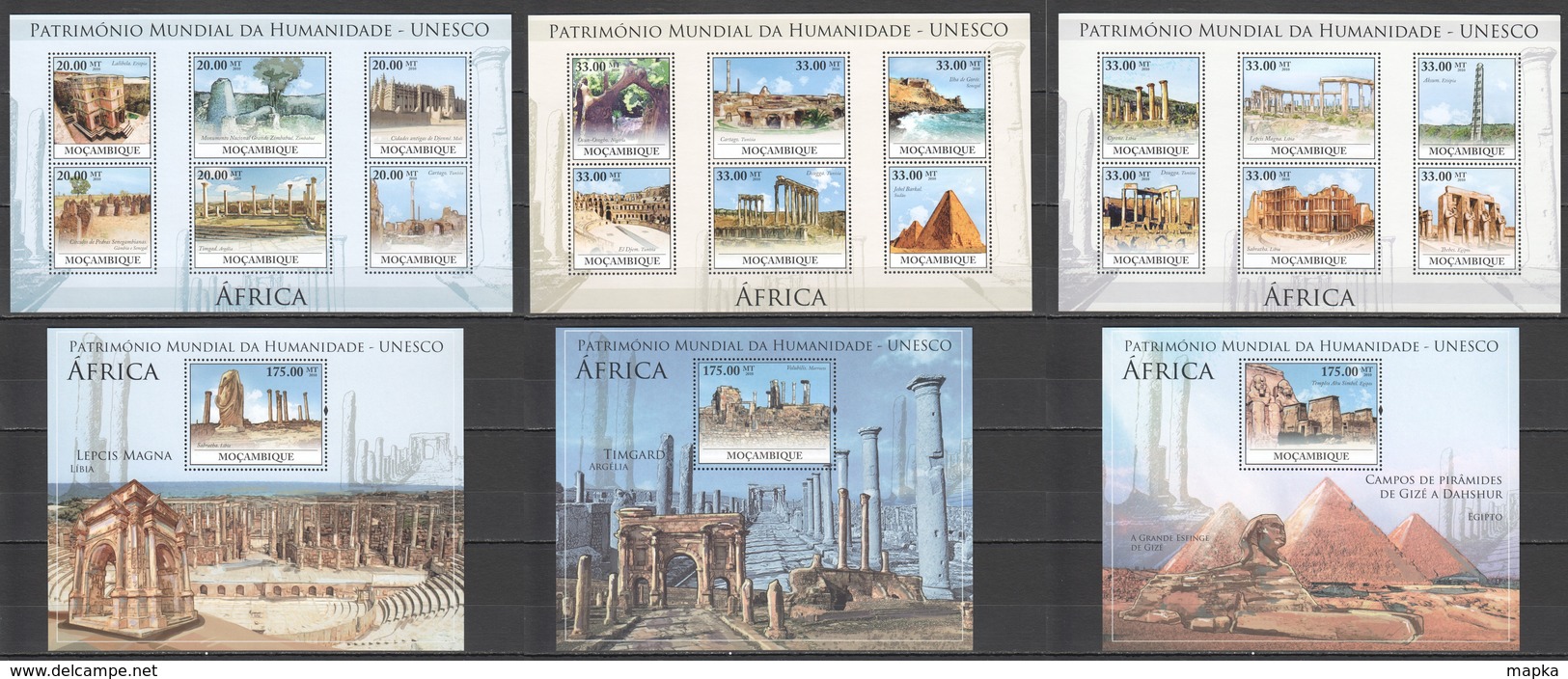 BC1283 2010 MOZAMBIQUE MOCAMBIQUE ARCHITECTURE MONUMENTS OF AFRICA UNESCO WORLD HERITAGE 3SH+3BL MNH - Monumenti