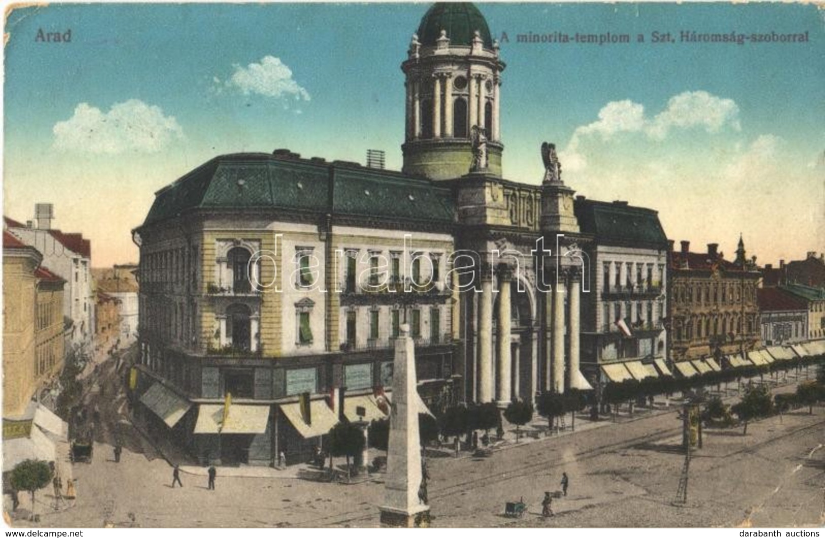 * T2/T3 Arad, Minorita Templom, Szentháromság Szobor, üzletek. Kerpel Izsó Kiadása / Church, Holy Trinity Statue, Shops  - Non Classés