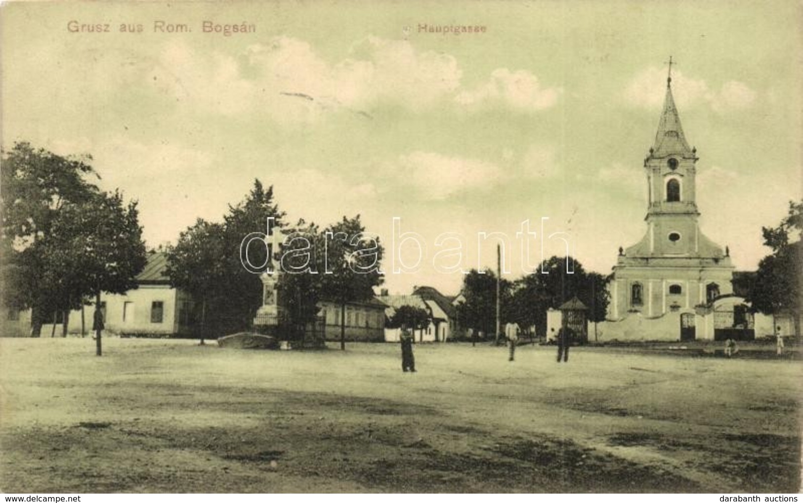 * T2/T3 1908 Boksánbánya, Románbogsán, Bocsa; Fő Utca, Templom / Hauptgasse / Main Street, Church (Rb) - Ohne Zuordnung