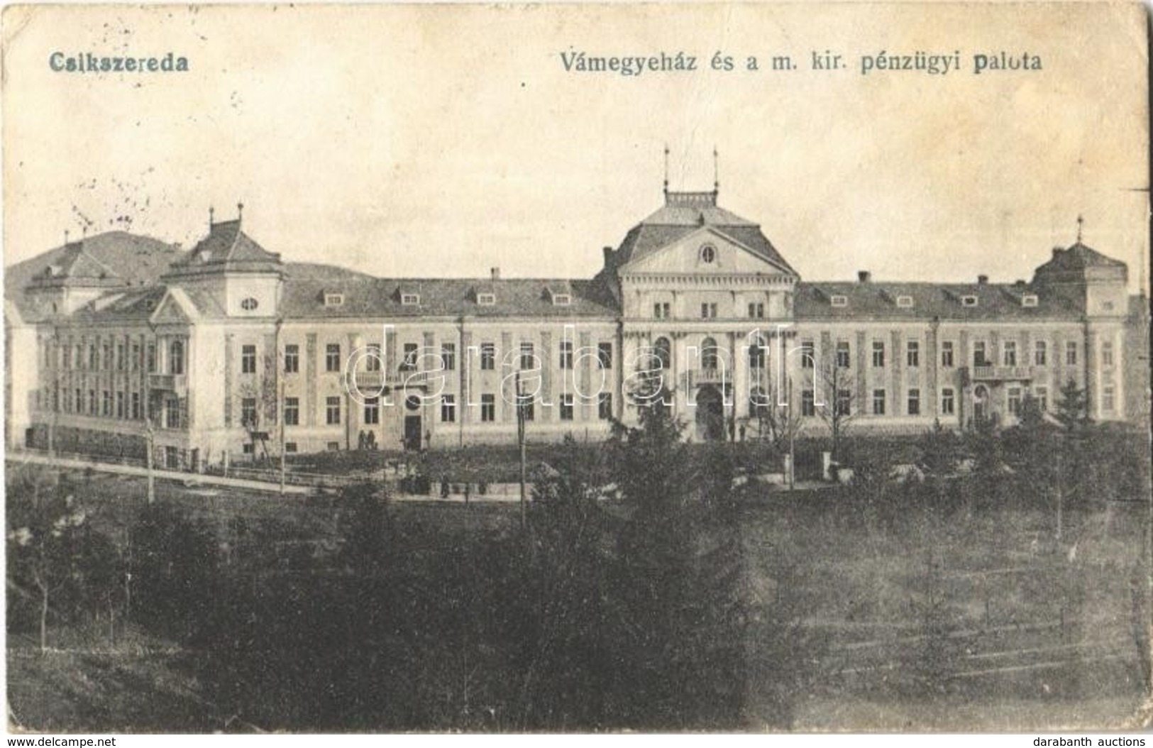 T3 1919 Csíkszereda, Miercurea Ciuc; Vármegyeháza és M. Kir. Pénzügyi Palota. Nagy Ferenc Kiadása / County Hall, Palace  - Ohne Zuordnung