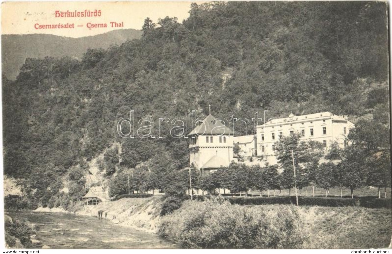 * T2/T3 1918 Herkulesfürdő, Herkulesbad, Baile Herculane;  Cserna Részlet, Nyaraló / Cerna Riverside, Villa - Ohne Zuordnung