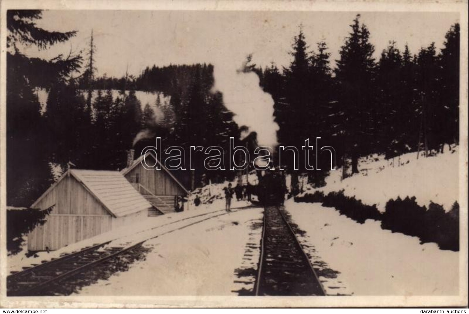 T2 Komandó, Comandau; Faszállító Iparvasút Télen, Gőzmozdony, Vasutasok. Kiadja Lichtenstein Henrik / Industrial Railway - Ohne Zuordnung