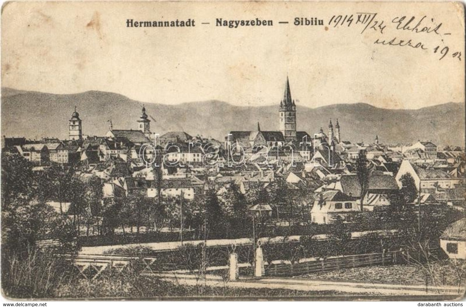 T2/T3 1914 Nagyszeben, Hermannstadt, Sibiu; Látkép Templomokkal. F. Stoiber Kiadása / General View With Churches (EK) - Ohne Zuordnung