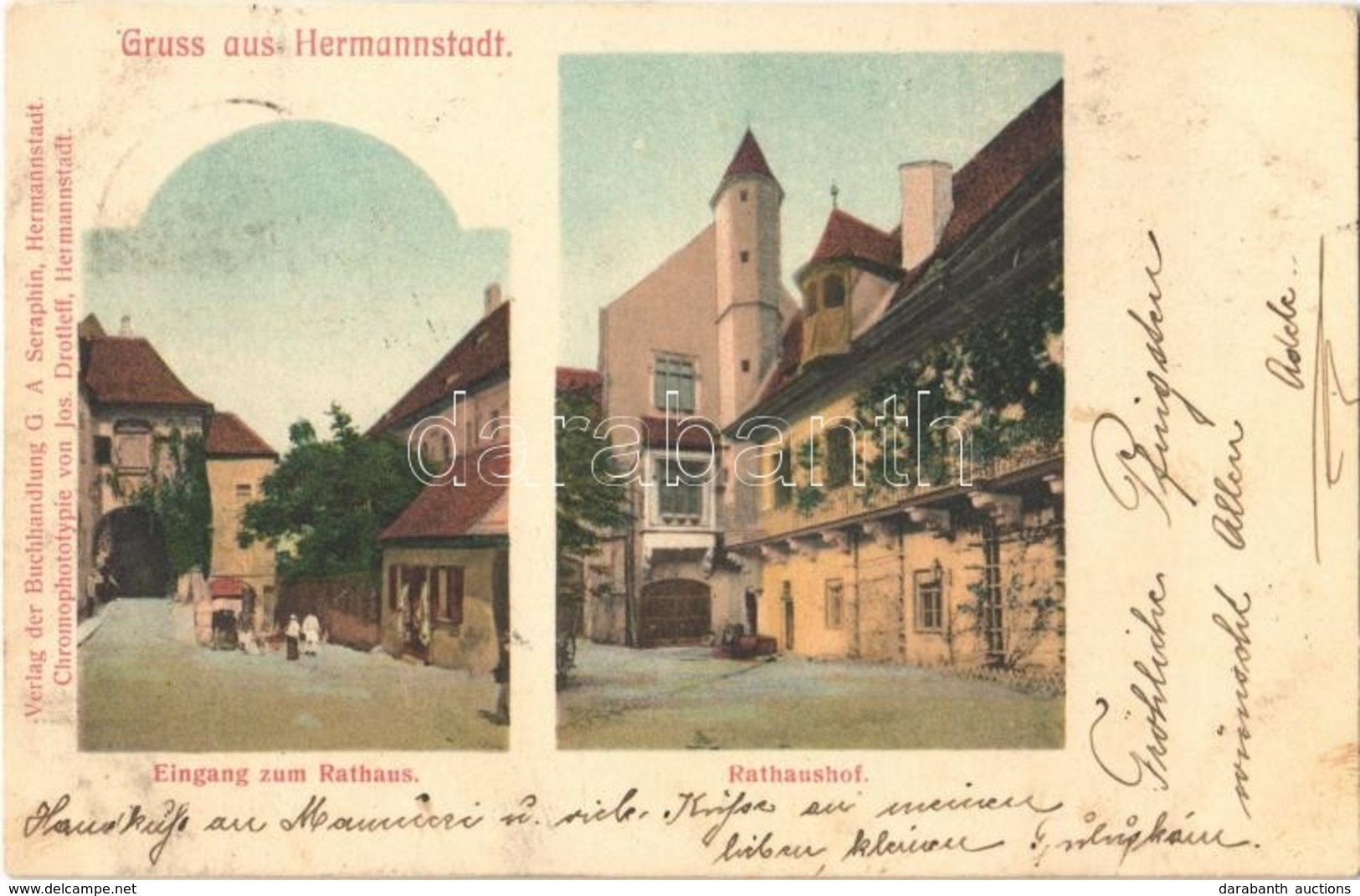 T2/T3 1907 Nagyszeben, Hermannstadt, Sibiu; Eingang Zum Rathaus, Rathaushof / Városháza Bejárata és Udvara. Chromophotot - Ohne Zuordnung