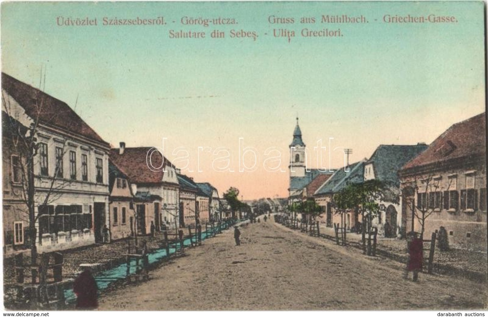 T2 1911 Szászsebes, Mühlbach, Sebesul Sasesc, Sebes; Görög Utca, Ortodox Templom. J. Hientz Kiadása / Street View, Greek - Ohne Zuordnung