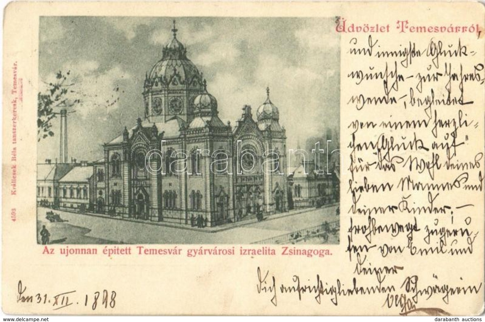 * T2/T3 1898 Temesvár, Timisoara; Az újonnan épített Gyárvárosi Izraelita Zsinagóga. Králicsek Béla Kiadása / Synagogue  - Ohne Zuordnung