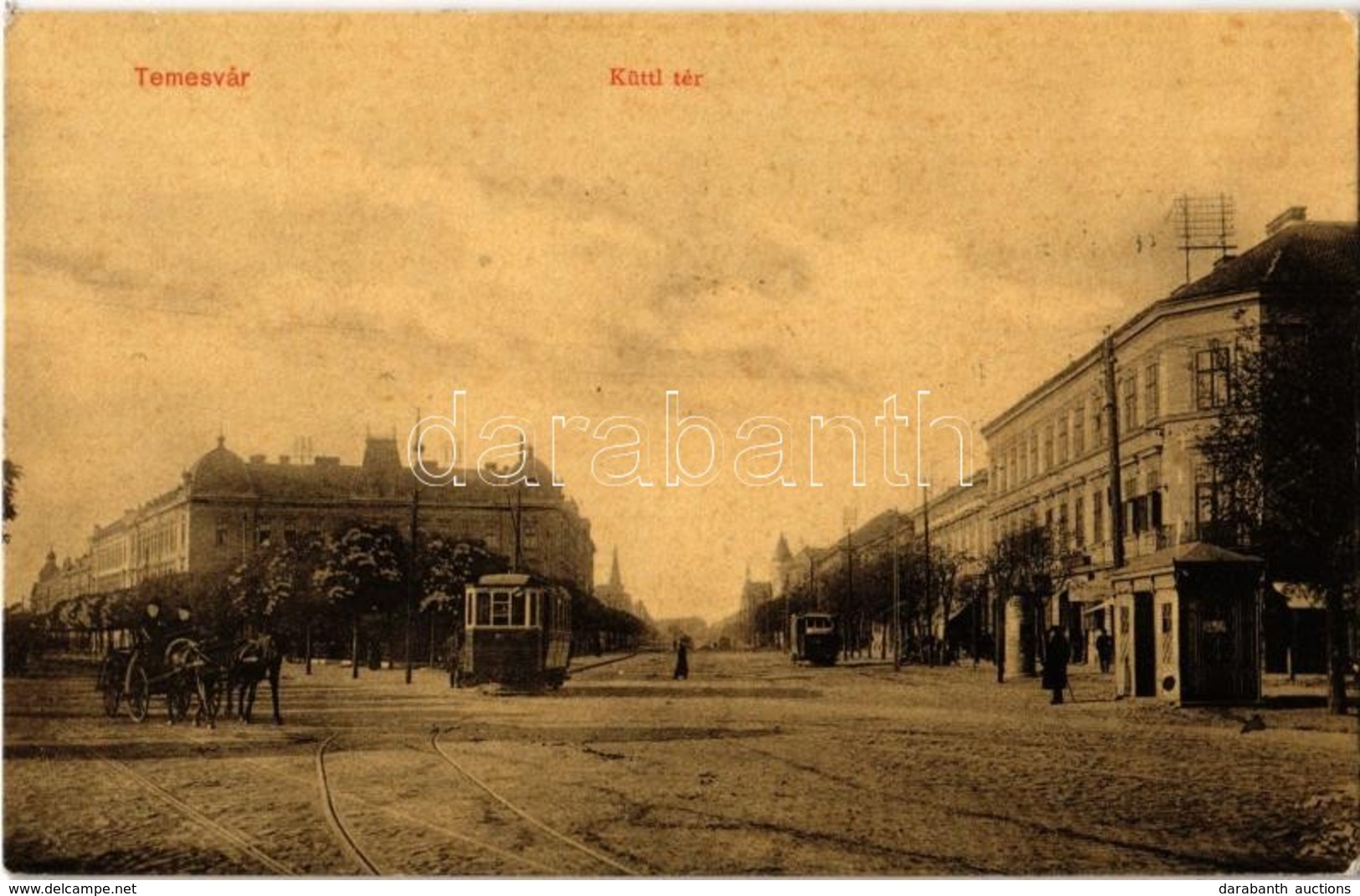 T2 1909 Temesvár, Timisoara; Küttl Tér, Villamos. W. L. 141. / Square, Tram - Ohne Zuordnung