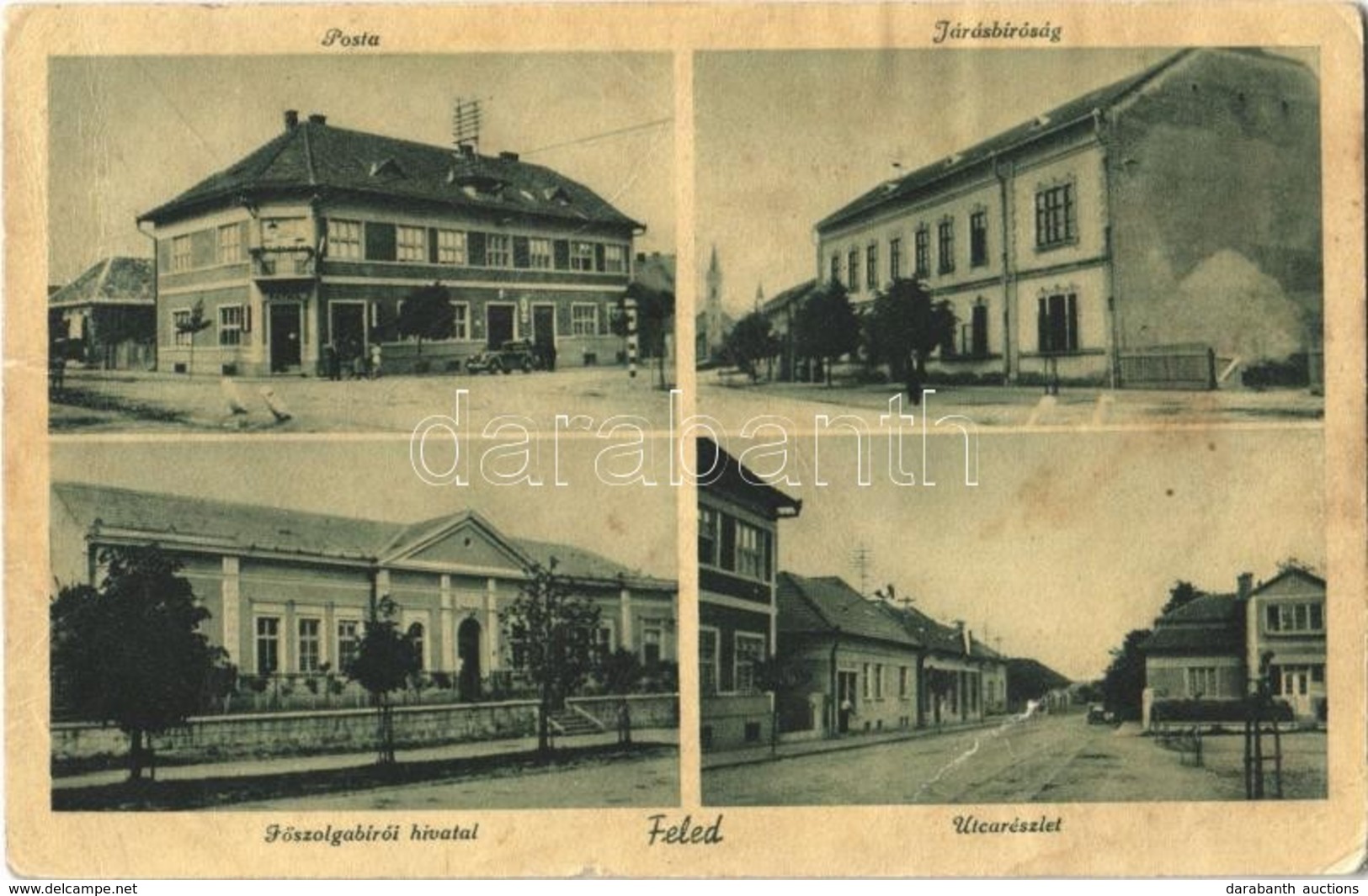 T3 1940 Feled, Veladin, Jesenské; Posta, Járásbíróság, Főszolgabírói Hivatal, Utca, Automobil / Post Office, Court, Stre - Autres & Non Classés