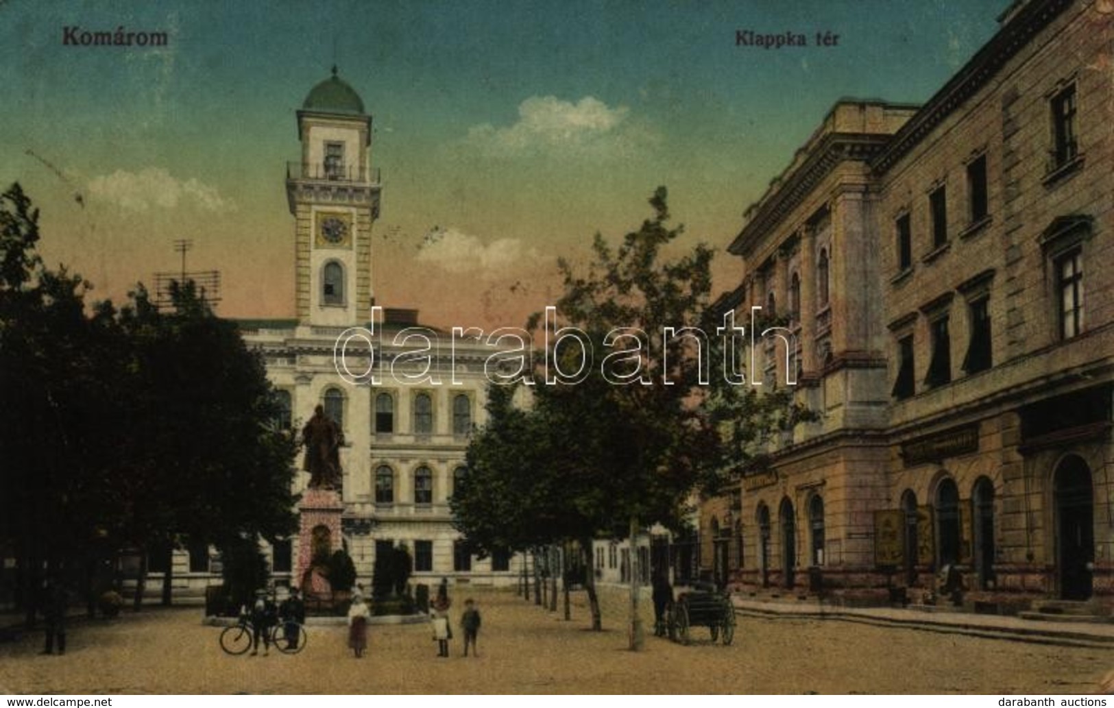 T2 1918 Komárom, Komárnó; Klapka Tér és Szobor, Városház, Könyvnyomda, Ipovitz és Ivánfi üzlete / Square, Statue, Town H - Other & Unclassified