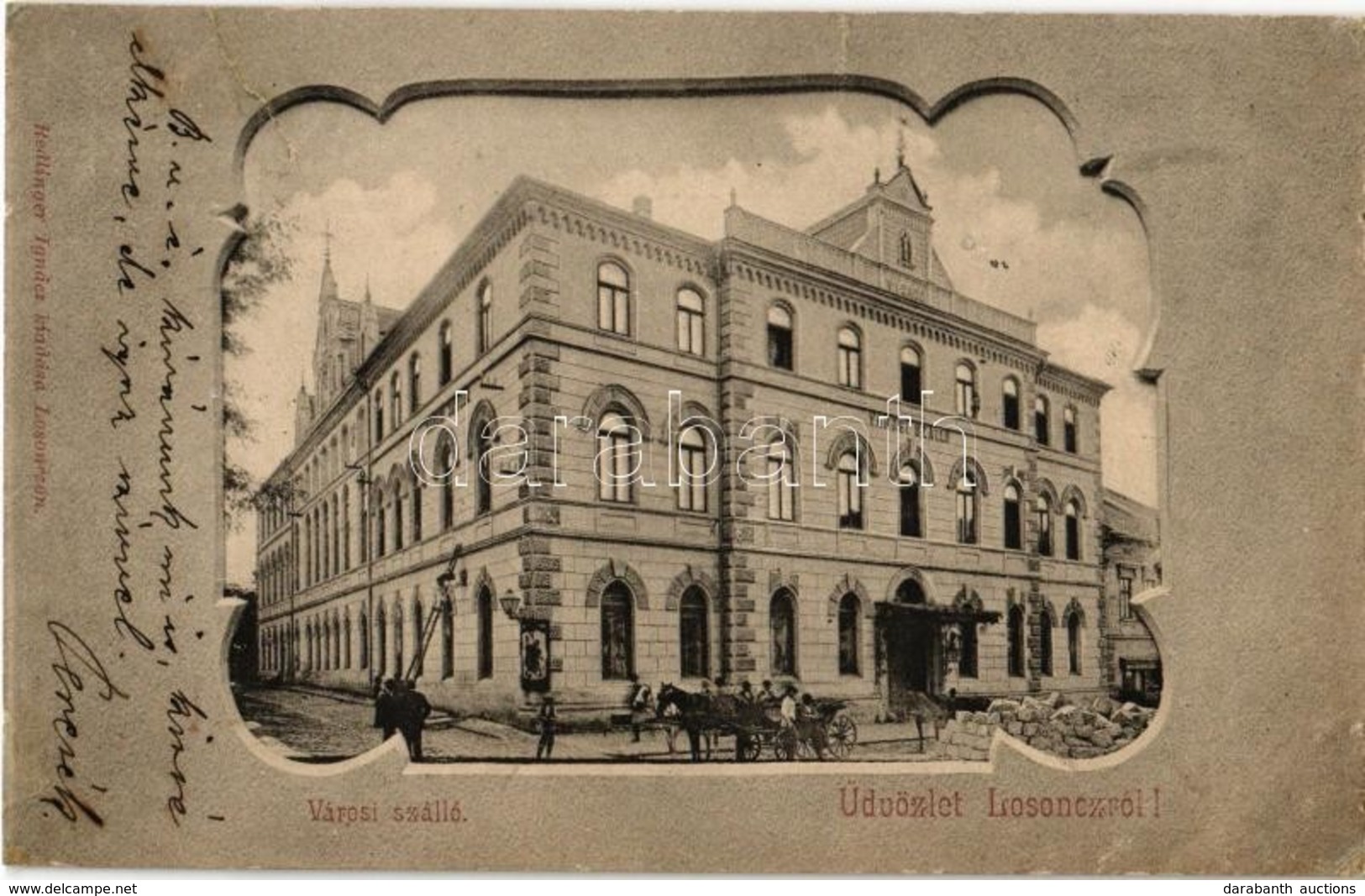 T2/T3 1907 Losonc, Lucenec; Városi Szálló, építkezés. Redlinger Ignác Kiadása / Hotel, Construction. Art Nouveau (Rb) - Autres & Non Classés