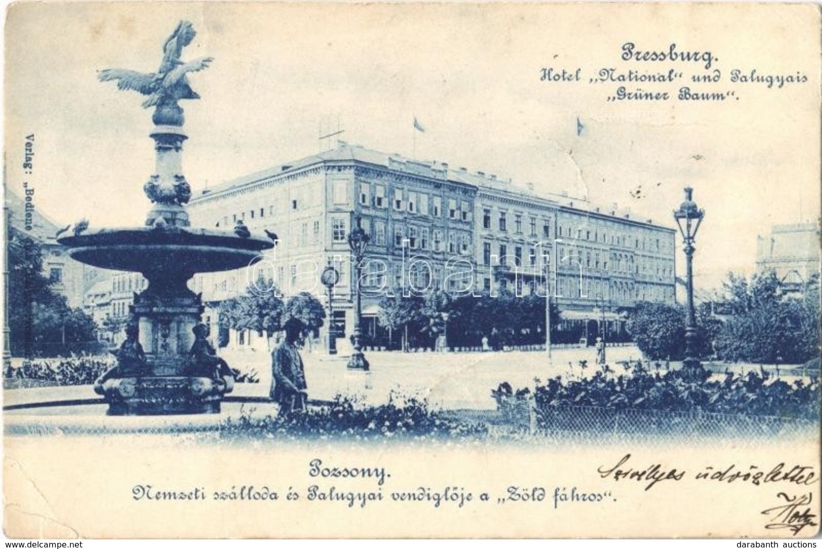 T3 1902 Pozsony, Pressburg, Bratislava; Hotel National Und Palugyais 'Grüner Baum' / Nemzeti Szálloda és Palugyai Vendég - Autres & Non Classés