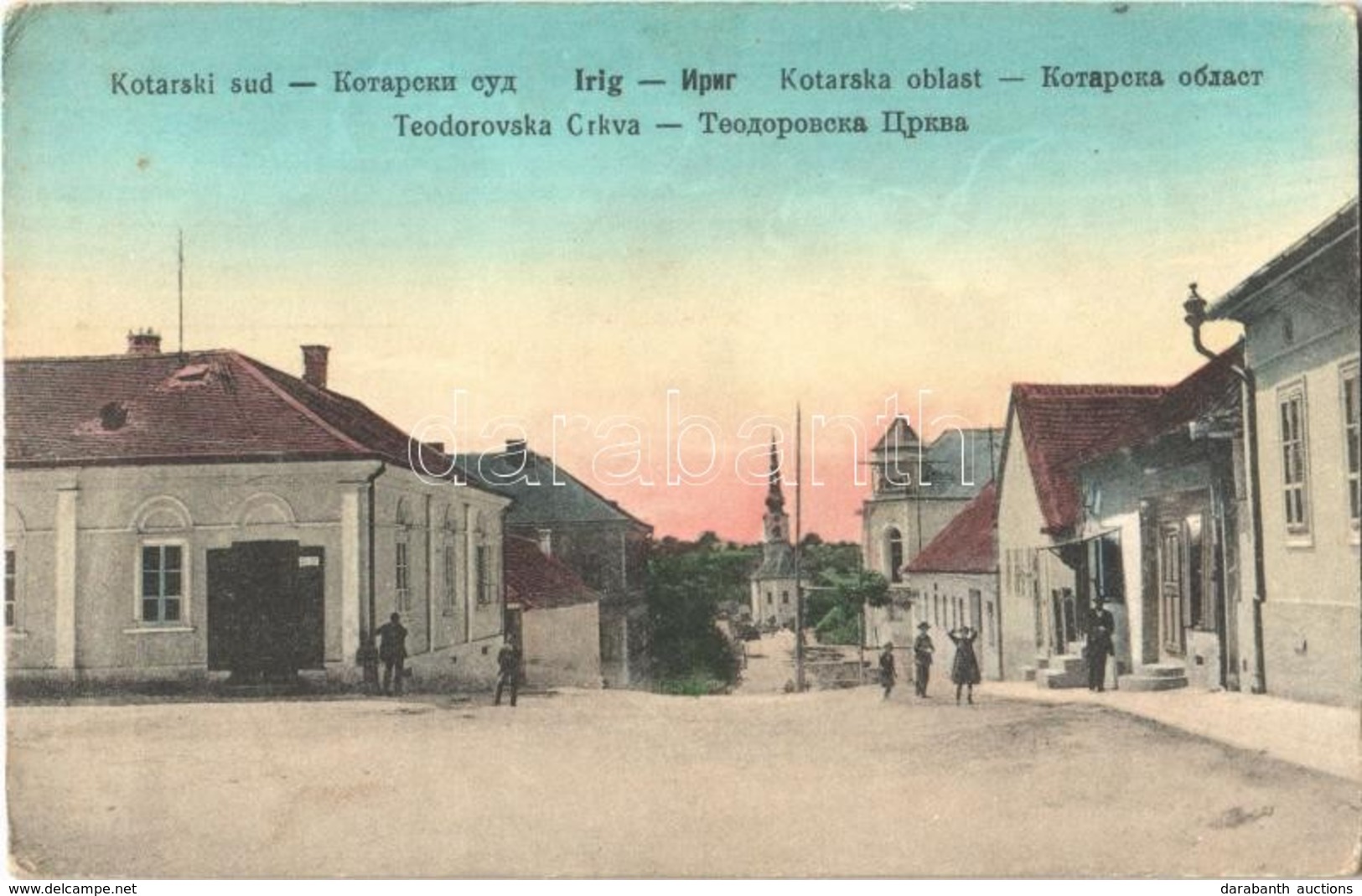 T2/T3 1915 Ürög, Irig; Kotarski Sud, Teodorovska Crkva / Utcakép, Templom / Street View, Church + 'Cens. Censor No. 4.'  - Non Classés