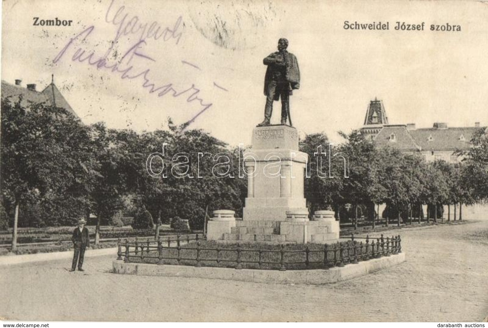 T2/T3 Zombor, Sombor; Schweidel József Szobor. Kiadja Kaufmann Emil / Statue (EK) - Ohne Zuordnung