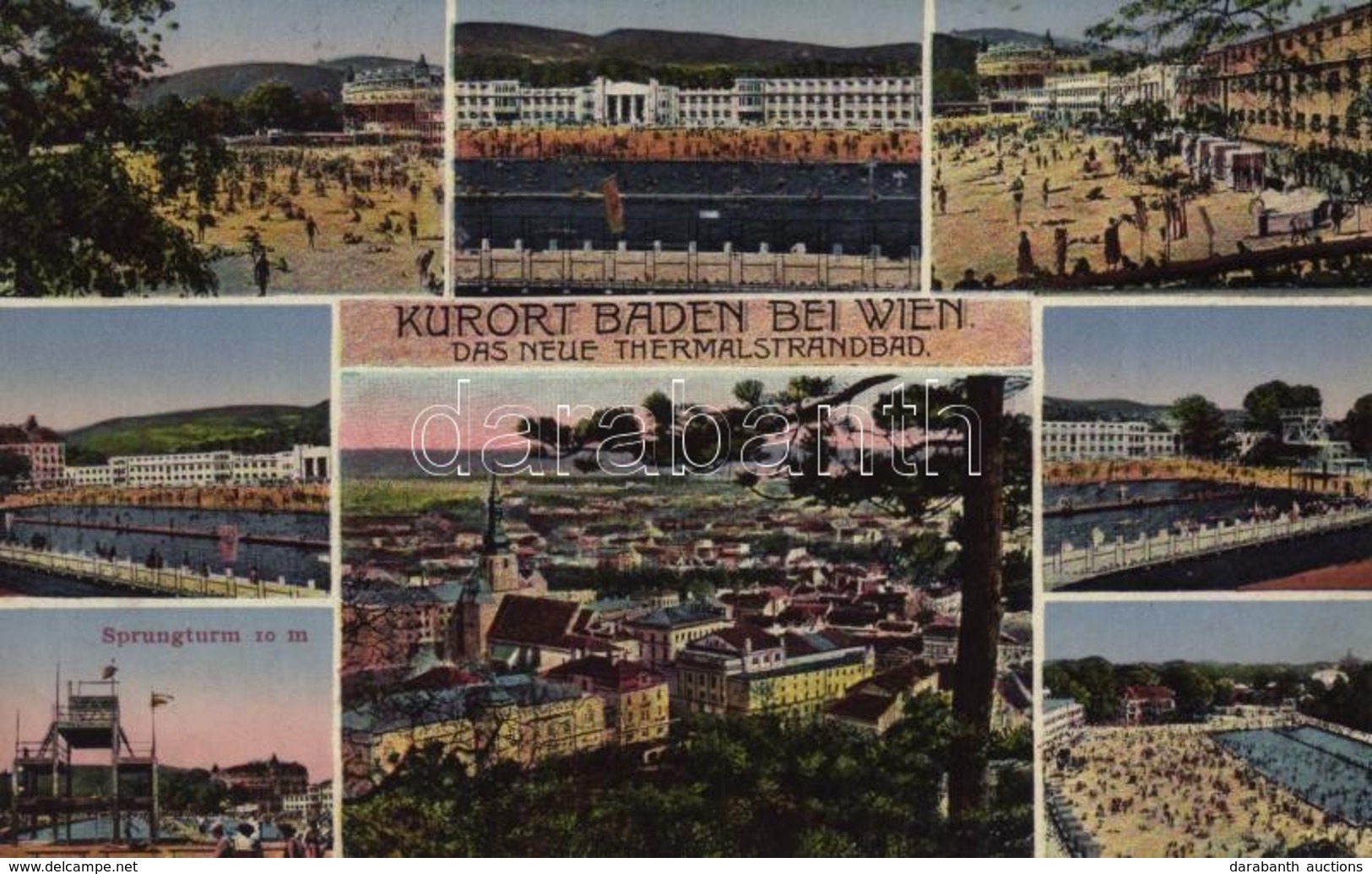 T2 1927 Baden Bei Wien, Das Neue Thermalstrandbad, Sprungturm / General View, Beach, Swimming Pool, Diving Platform - Sonstige & Ohne Zuordnung