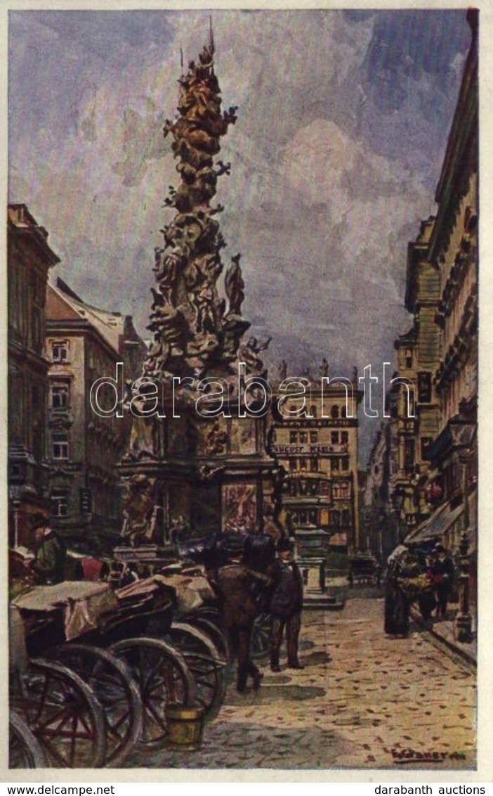 ** T1/T2 Wien, Vienna, Bécs I. Graben Mit Dreifaltigkeitssaule, August Klein / Street View With Trinity Column, August K - Sonstige & Ohne Zuordnung