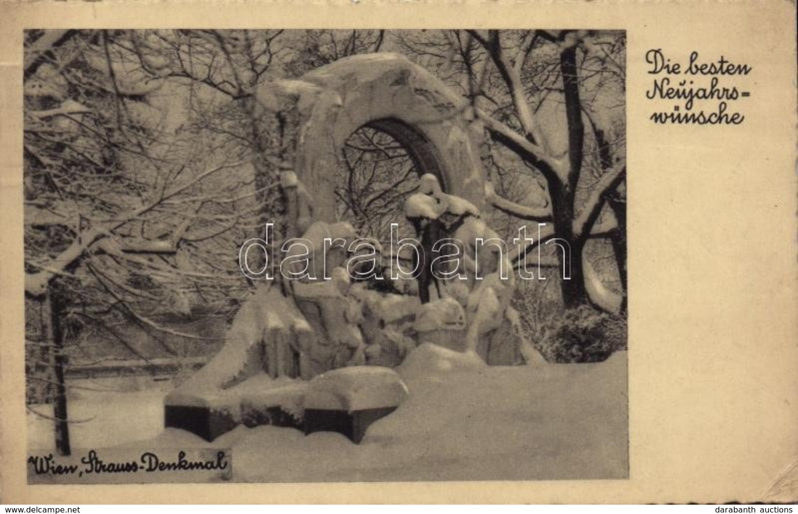 T2/T3 1939 Wien, Vienna, Bécs III. Strauss-Denkmal, 'Die Besten Neujahrswünsche' / Johann Strauss Monument In Winter, Ne - Autres & Non Classés