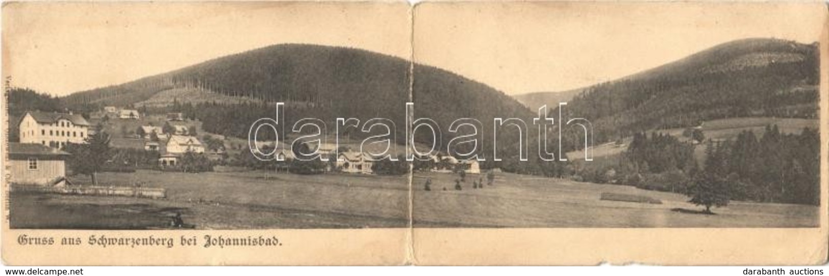 T3 Cerná Hora, Schwarzenberg (Janské Lázné, Johannisbad); Folding Panoramacard (slightly Torn At Fold) - Ohne Zuordnung