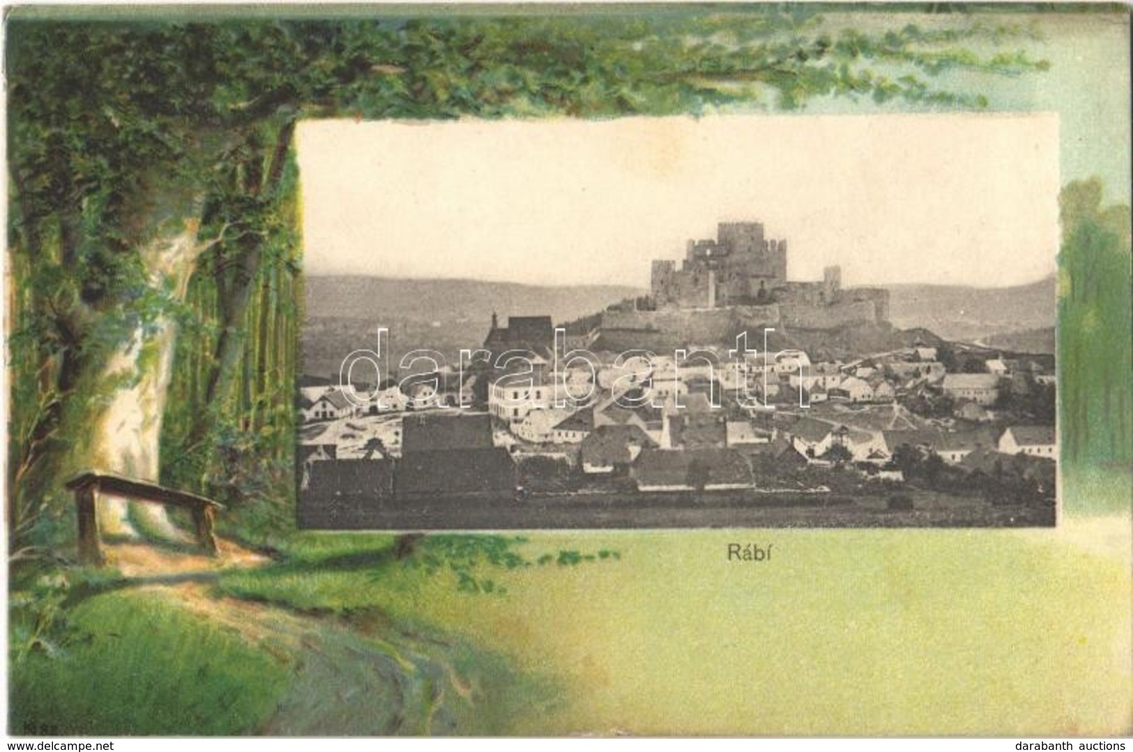 ** T2 Rabí, General View With Castle. Art Nouveau, Litho Forest Frame - Non Classés