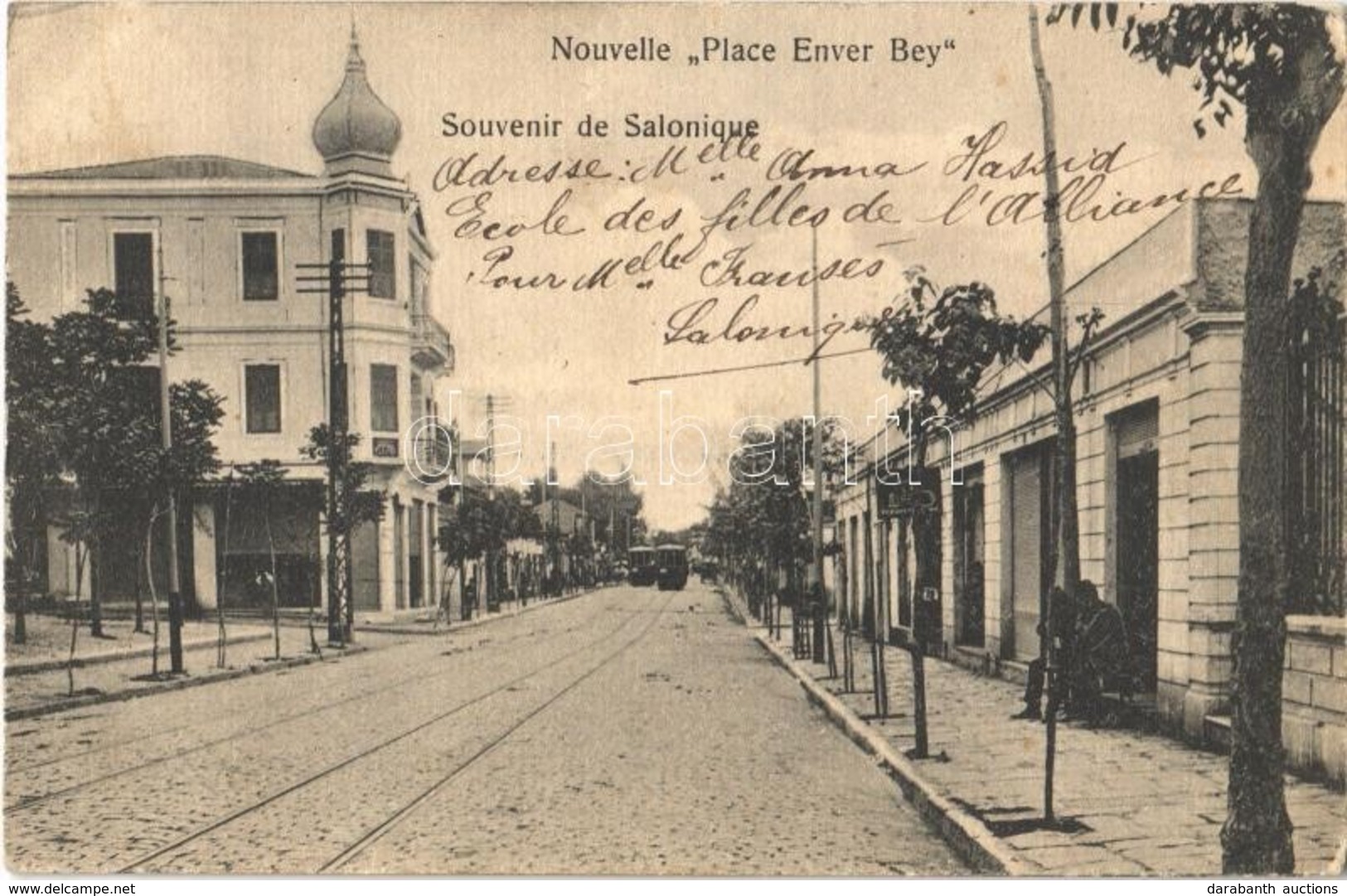 T2/T3 1909 Thessaloniki, Saloniki, Salonique; Place Enver Bey / Square, Trams. Editeurs: Matarasso Saragoussi & Rousso ( - Sonstige & Ohne Zuordnung
