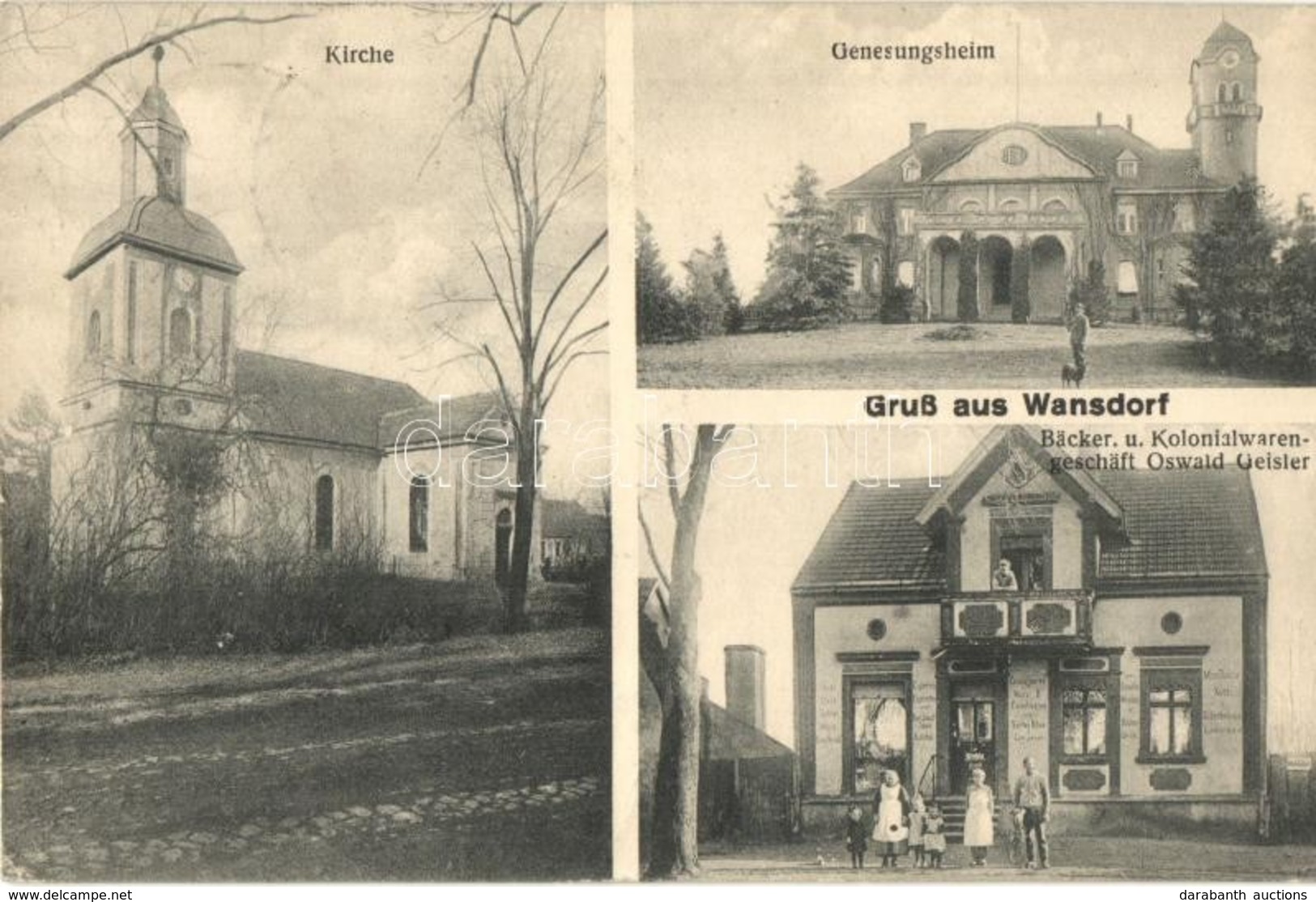 T2/T3 Wansdorf, Kirche, Genesungsheim, Bäcker Und Kolonialwarengeschäft Oswald Geisler / Church, Convalescent Home, Bake - Ohne Zuordnung