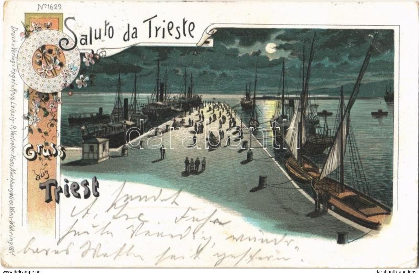 T3 1899 Trieste, Trieszt; Port At Night. Regel & Krug Art Nouveau, Floral, Litho (EB) - Sonstige & Ohne Zuordnung