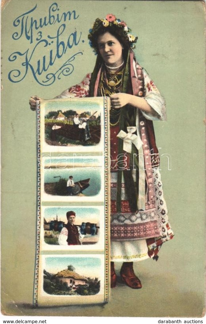 T2/T3 1913 Kiev, Kiew, Kyiv; Greetings From Kiev! Ukrainian Folklore, Traditional Costume (EK) - Autres & Non Classés