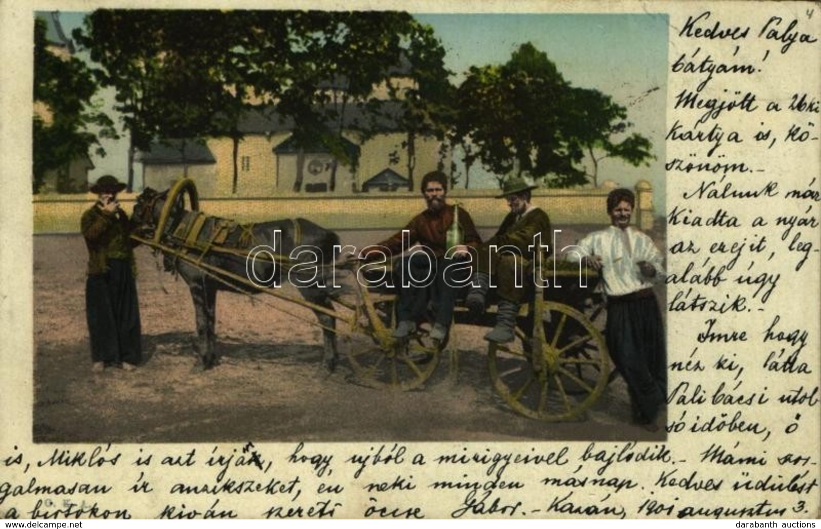 T2/T3 1901 Russian Folklore, Horse-drawn Carriage, Man With Bottle - Non Classés