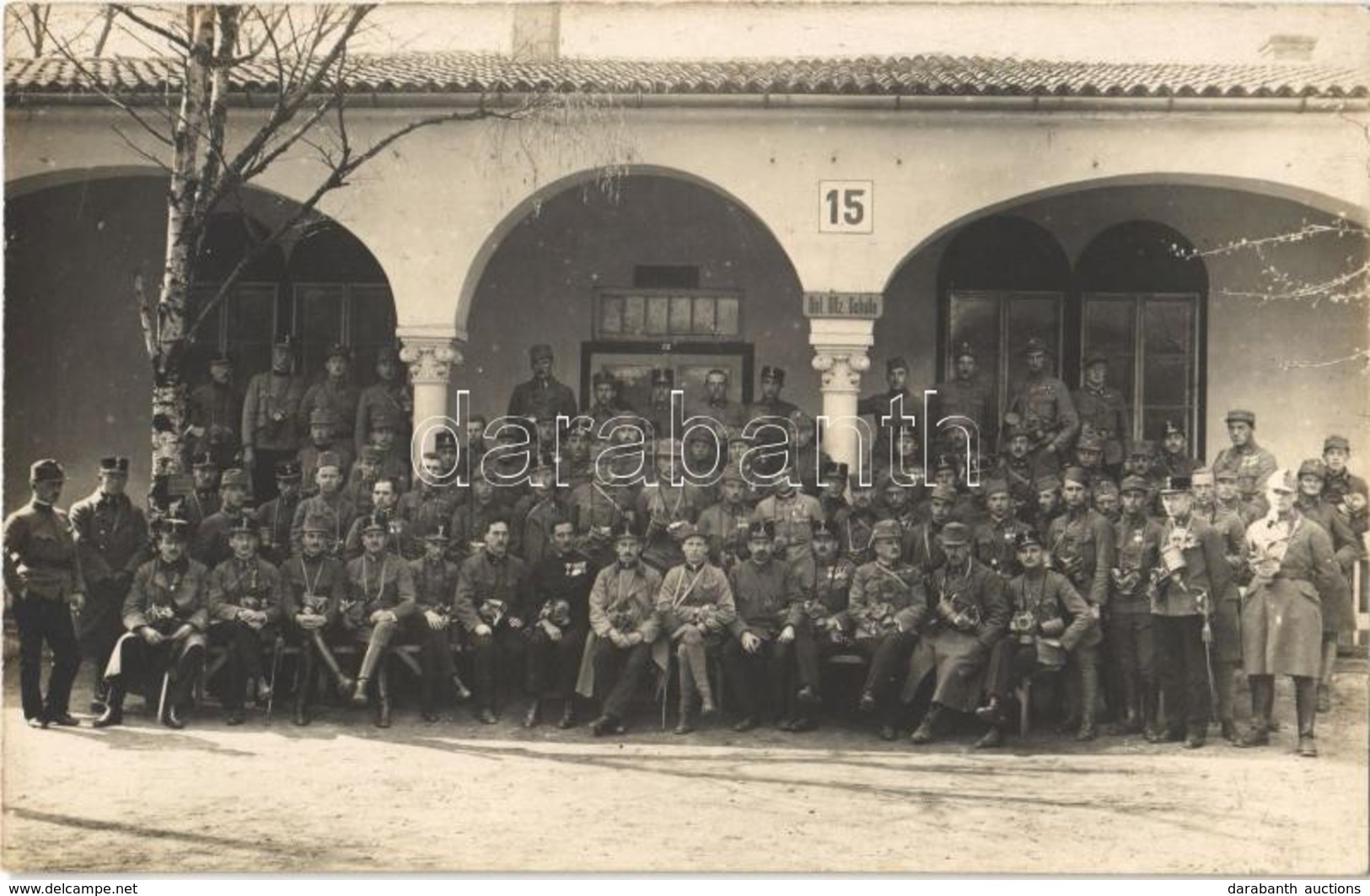 ** T1 Osztrák-magyar Katonai Iskola, Gázmaszkos Csoportkép / Unt. Offz. Schule / K.u.K. (Austro-Hungarian) Military Scho - Ohne Zuordnung