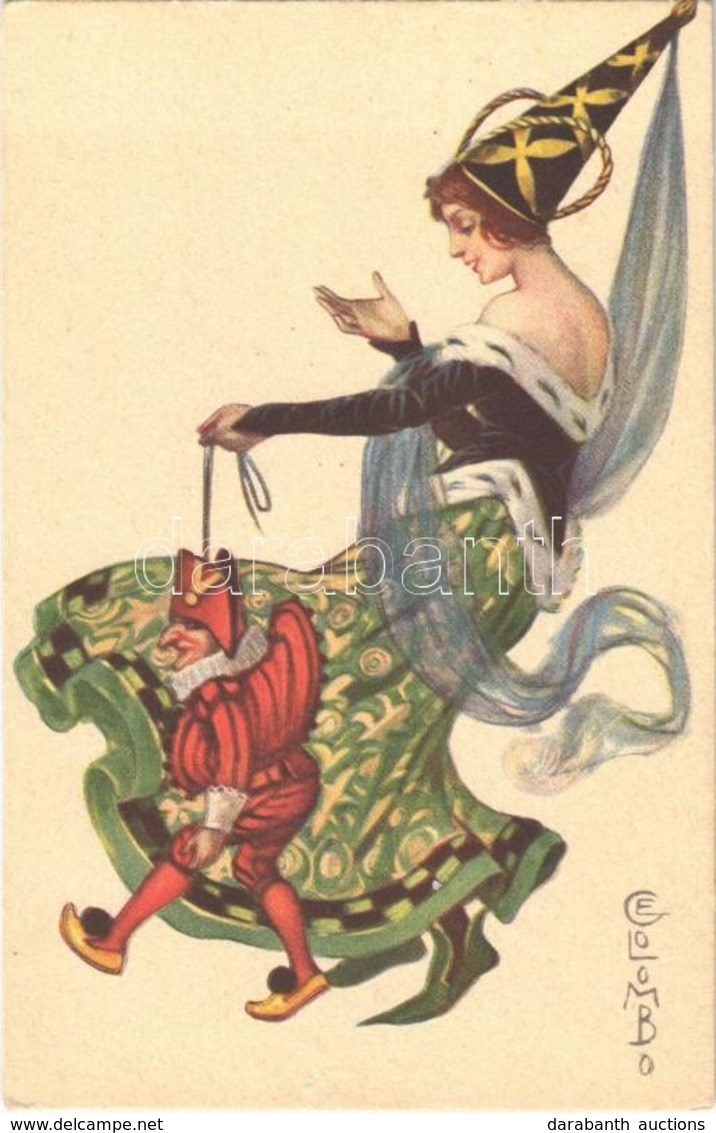 * T2 Lady In Costumes With Puppet. Italian Art Postcard 984-2. S: Colombo - Non Classés