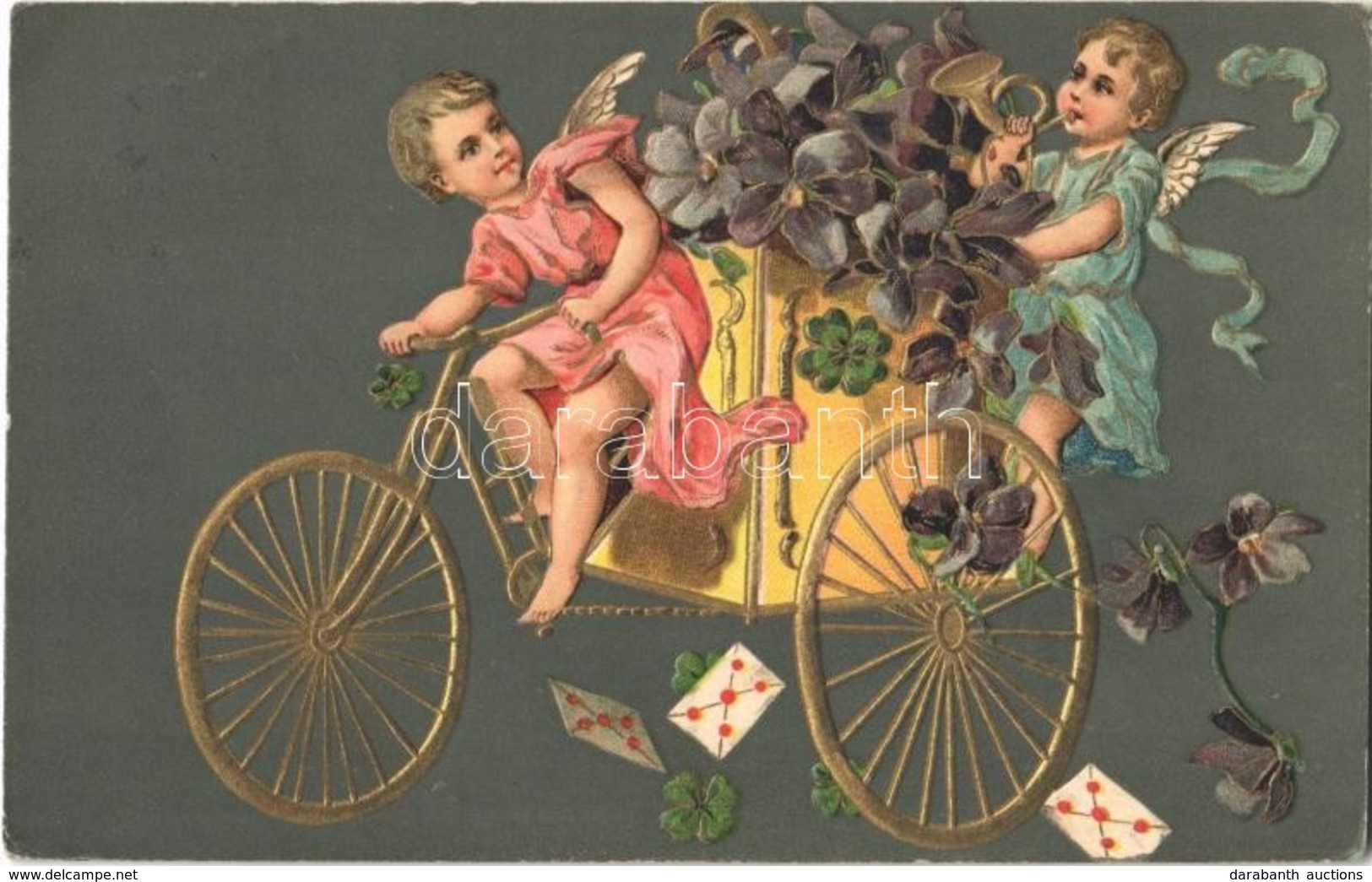 T2/T3 1909 Angels Riding A Bicycle. Art Nouveau Emb. Litho (EK) - Non Classés