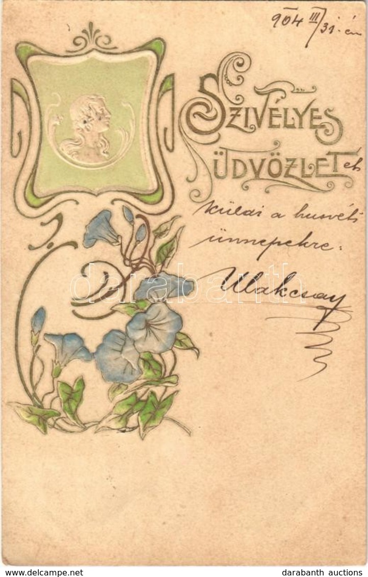 T2/T3 1904 Szívélyes üdvözlet / Art Nouveau Floral Greeting Art Postcard. Emb.  (EB) - Non Classés