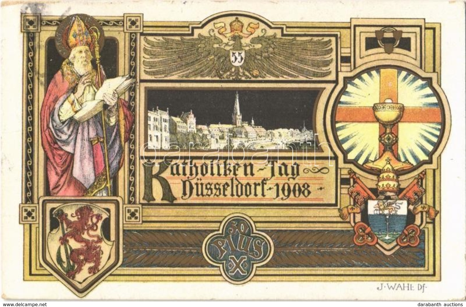 T2 1908 Düsseldorf, Katholiken Tag. Offizielle Fest-Postkarte / Catholics Day. Art Nouveau - Non Classés