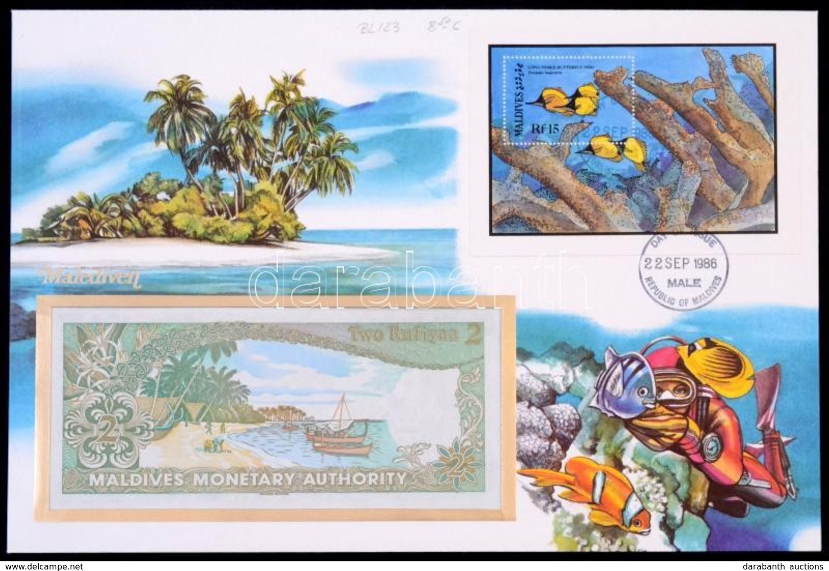 Maldív-szigetek 1983. 2R Felbélyegzett Borítékban, Bélyegzéssel T:I 
Maldives 1983. 2 Rufiyaa In Envelope With Stamp And - Ohne Zuordnung