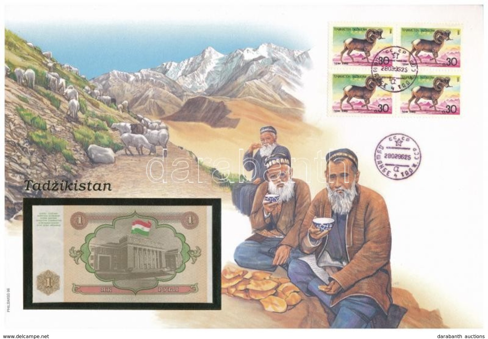 Tádzsikisztán 1994. 1R Borítékban, Alkalmi Bélyeggel és Bélyegzéssel T:I
Tajikistan 1994. 1 Ruble In Envelope With Stamp - Non Classés