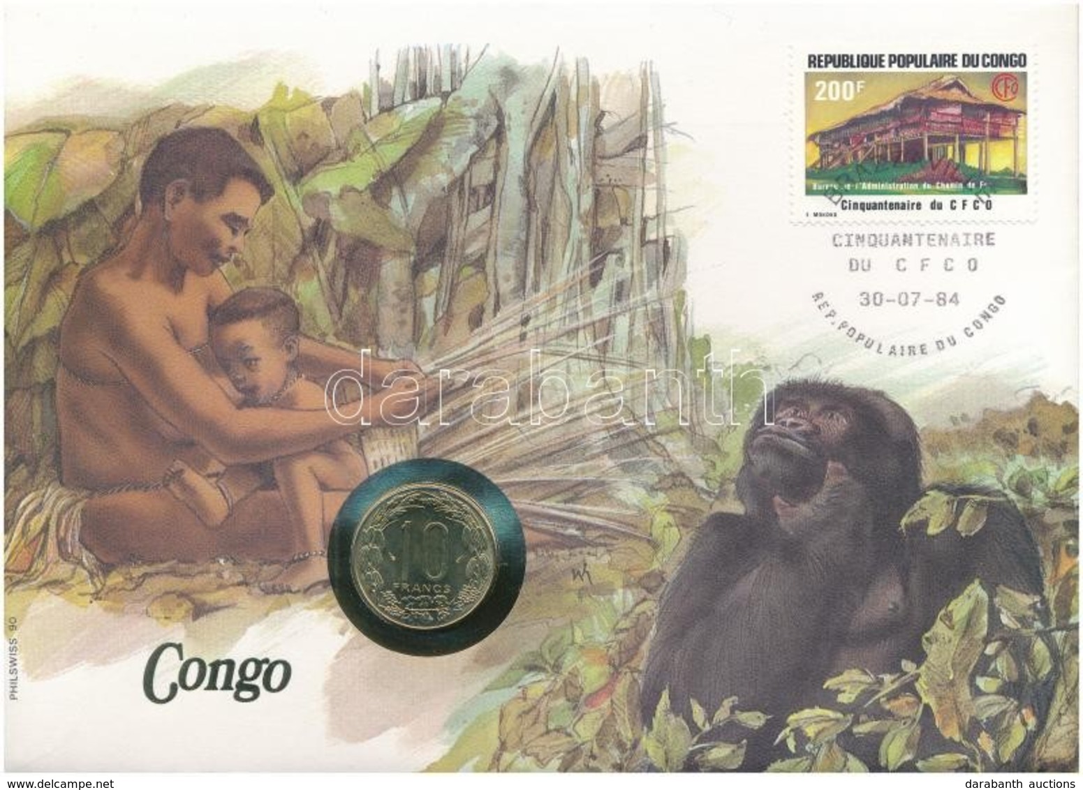 Kongó Felbélyegzett Borítékban, Bélyegzéssel, Benne Nyugat Afrikai Államok 1983. 10Fr, Német Nyelvű Leírással T:1
Congo  - Non Classés