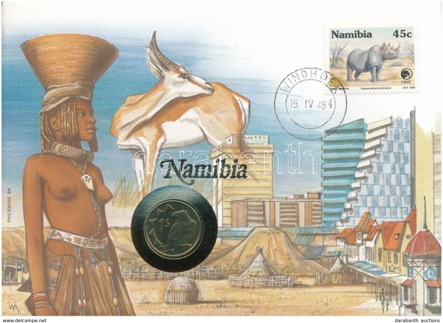 Namíbia 1993. 1D Felbélyegzett Borítékban, Bélyegzéssel, Német Nyelvű Leírással T:1 
Namibia 1993. 1 Dollar In Envelope  - Non Classés