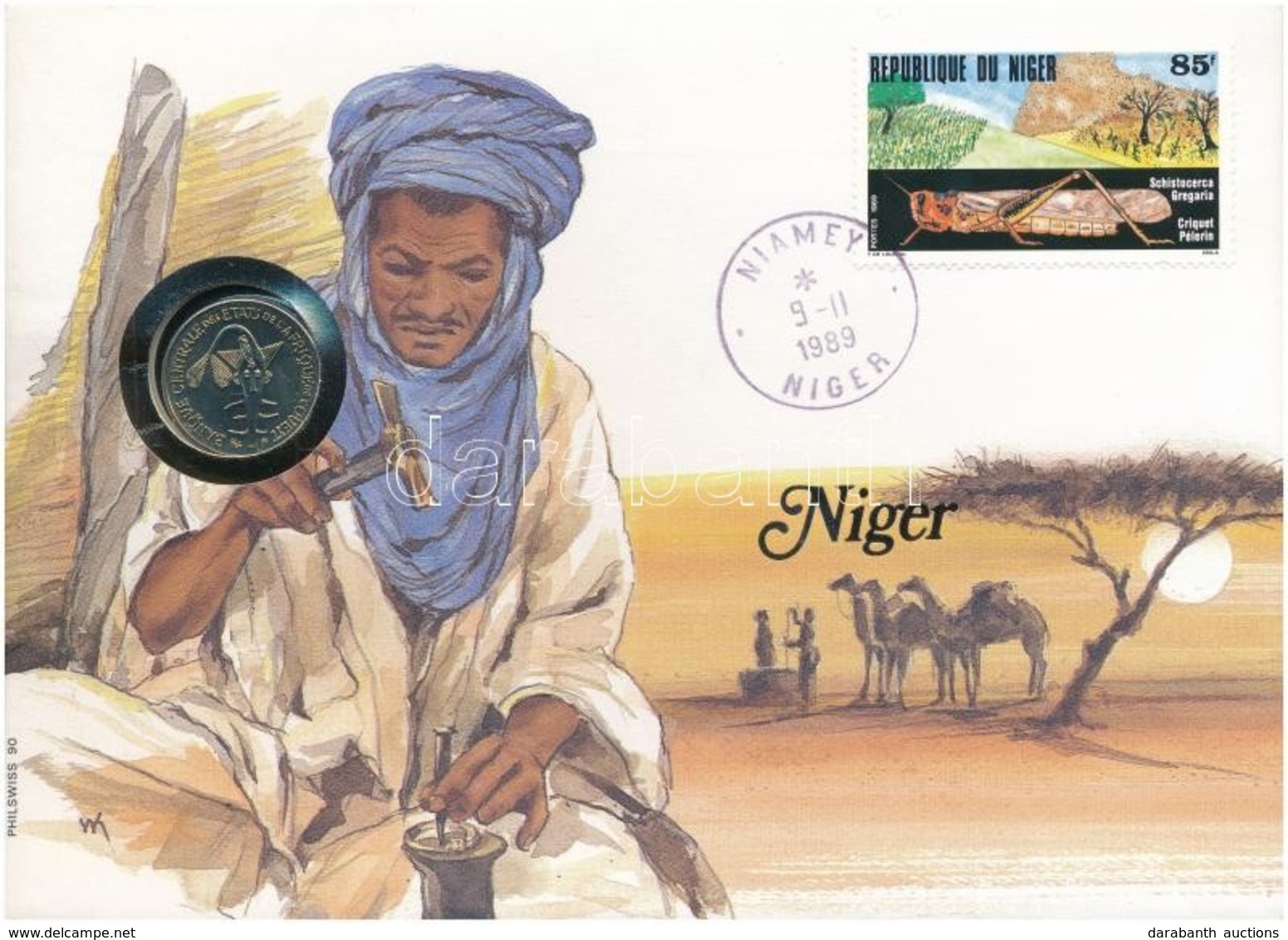 Niger Felbélyegzett Borítékban, Bélyegzéssel, Benne Nyugat Afrikai Államok 1989. 50Fr, Német Nyelvű Leírással T:1
Niger  - Ohne Zuordnung