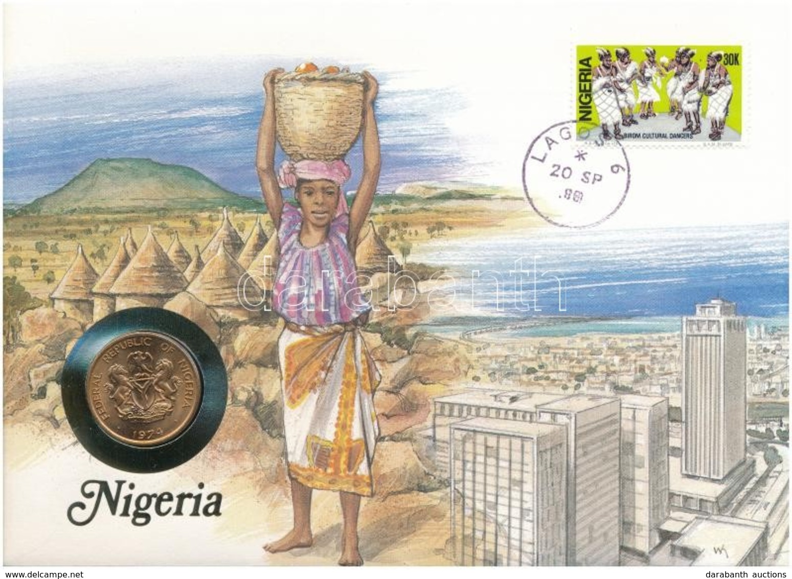 Nigéria 1974. 1k Felbélyegzett Borítékban, Bélyegzéssel, Német Nyelvű Leírással T:1 
Nigeria 1974. 1 Kobo In Envelope Wi - Non Classés