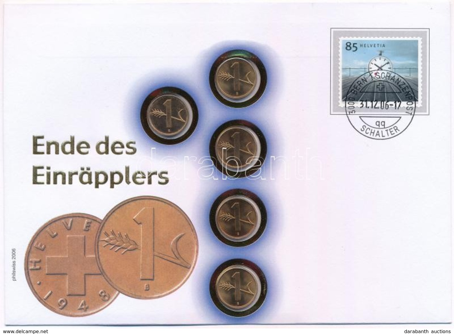 Svájc 1993. 1r Br (5x) Felbélyegzett Borítékban, Bélyegzéssel, Német Nyelvű Leírással T:1,1- Patina
Switzerland 1993. 1  - Ohne Zuordnung