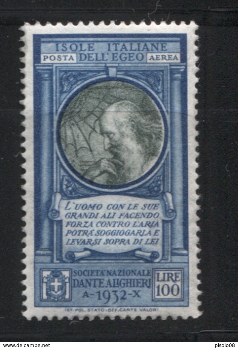 EGEO 1932 POSTA AEREA DANTE 100 LIRE ** MNH - Aegean (Stampalia)