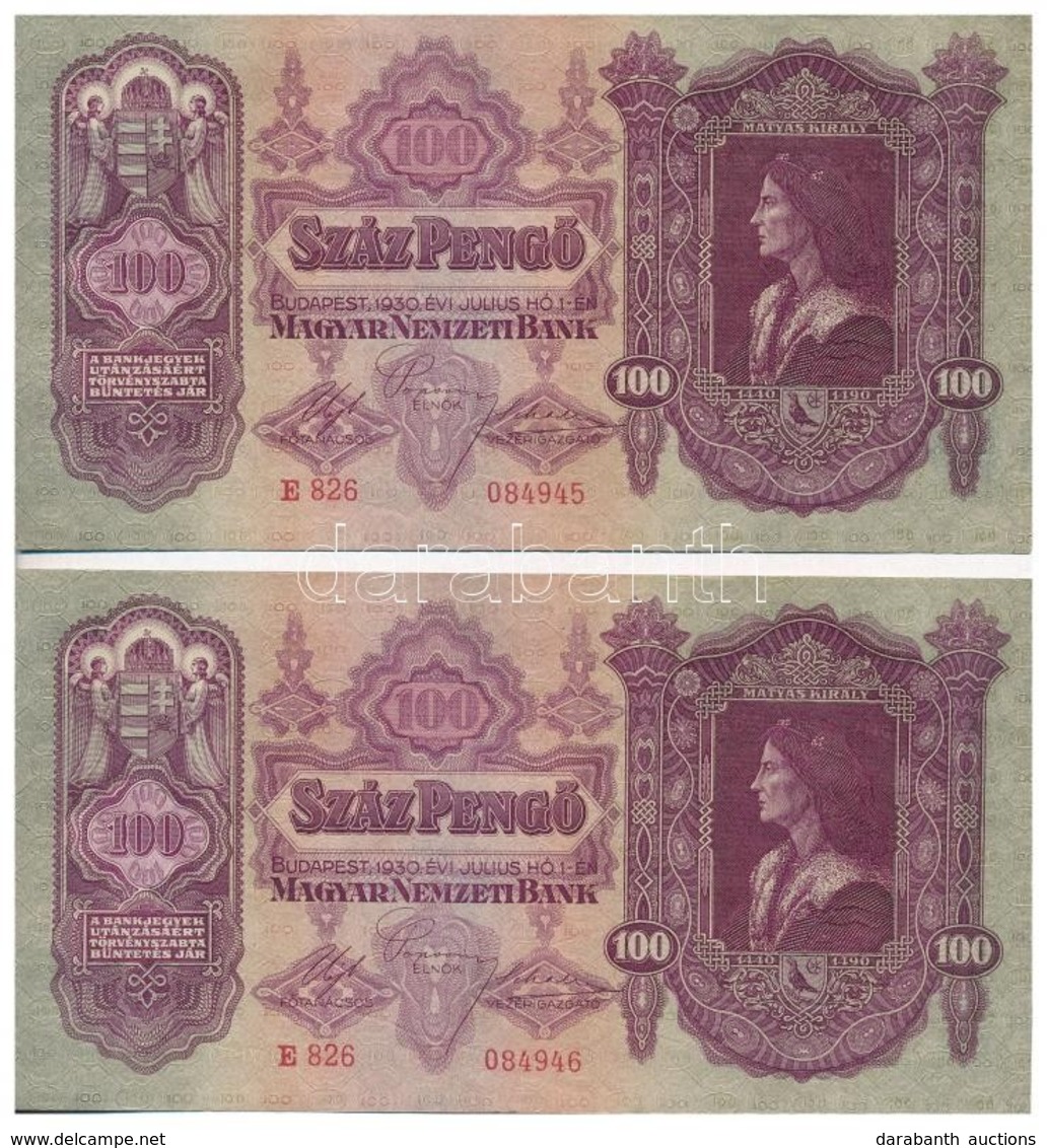 1930. 100P (2x) Sorszámkövetők T:II - Ohne Zuordnung