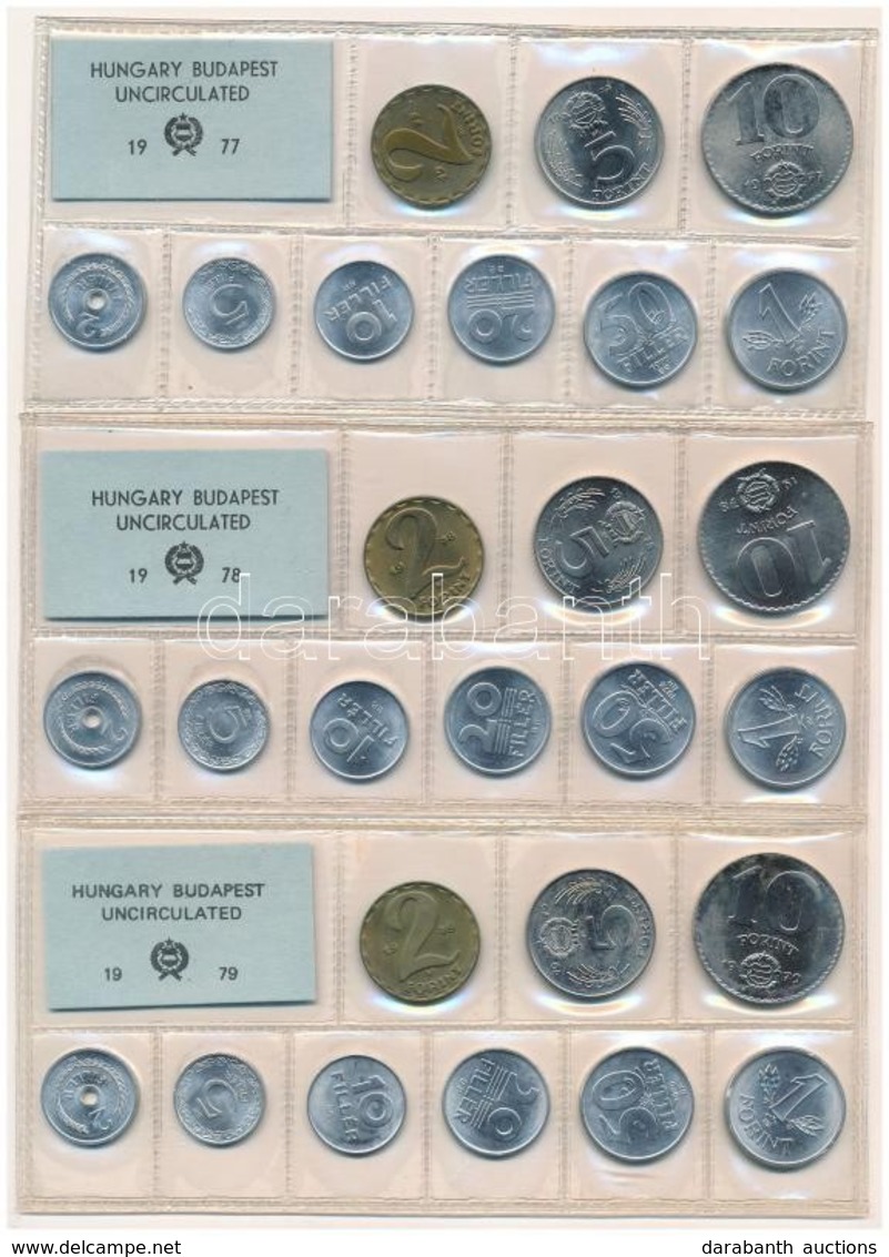 1977-1979. 2f-10Ft (9xklf) érmés Forgalmi Sor Fóliatokban (3xklf) T:1 
Adamo FO10, FO11, FO12 - Ohne Zuordnung