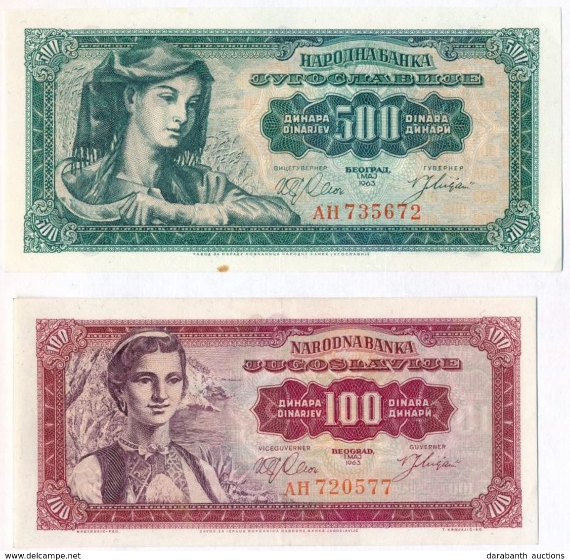 Jugoszlávia 1963. 100D + 500D T:I,II
Yugoslavia 1963. 100 Dinara + 500 Dinara C:UNC,XF - Non Classés