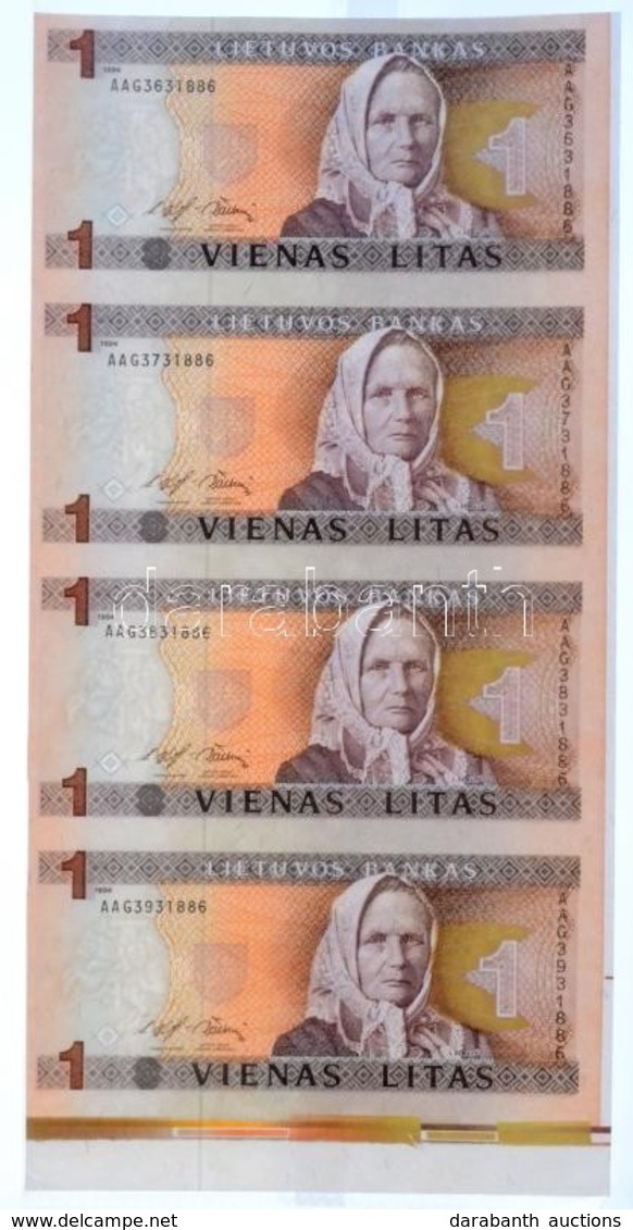 Litvánia 1994. 1L Vágatlan 4-es ívben T:I- Lithuania 1994. 1 Litas Uncut Sheet Of 4 C:AU - Ohne Zuordnung